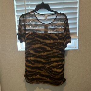 DKNY Women's Black and Brown Animal Print Blouse